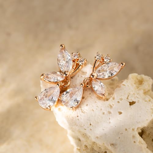 Cubic Zirconia Earrings - 14K Gold/Whte gold/Rose Gold Plated Cubic Zirconia CZ Diamond Wedding Earrings for Women Bridal Bridesmaid - color: rose gold Butterfly