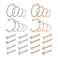Mayhoop 20g Nose Rings Hoops And Studs For Women Men - Hypoallergenic 316L Surgical Stainless Steel L Shape Nose Screw Bone Silver Rose Gold Black Rainbow Pack 28Pcs - color: Nose Bone(Silver+Rose gold)