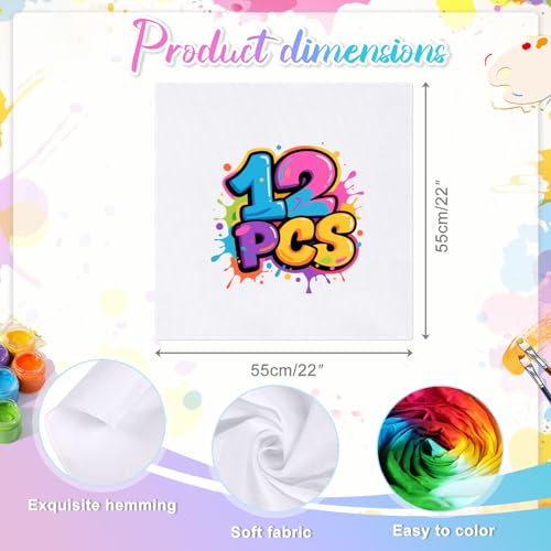 Cotton White Bandana, 22"x22" White Bandanas Bulk for Tie Dying, Handkerchiefs Headband Head Wrap Scarf - style: 12pcs