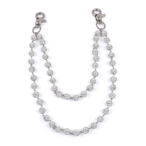 Rhinestone Ball Jeans Chain, Double Layer Crystal Waist Chain, Silver & Blue Sparkly Bling Pants Chain, Hip Hop Belt Chain Accessories for Women Men, Y2K Punk Aesthetic for Party, Festival, Everyday Wear - color: White