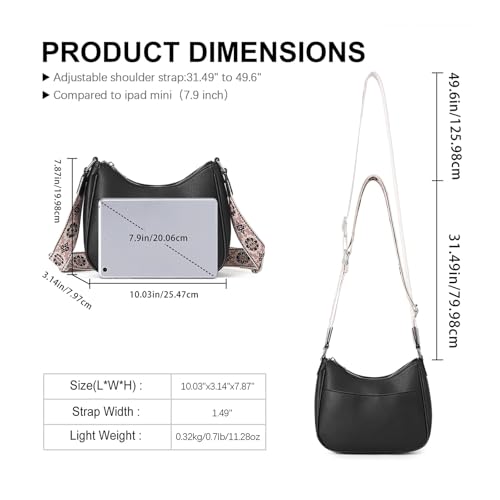 WJCD Women Crossbody Handbags Vegan Leather Shoulder Bag with Adjustable Strap - color: Black