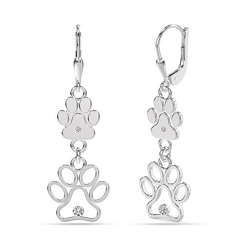 LeCalla 925 Sterling Silver Filigree Dangle Drop Leverback Earrings for Women | Long 925 Silver Dangle Leverback Earrings Hypoallergenic Filigree Tear drop Earrings Jewelry - style: Cat Dog Paw Print-42mm