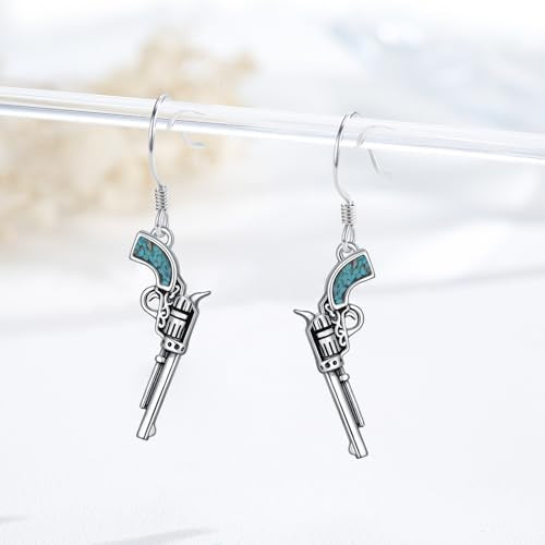 Western Earrings for Women 925 Sterling Silver Turquoise Western Country Dangle Drop Earrings Country Jewelry Gifts for Cowgirl Cowboy - style: Gun