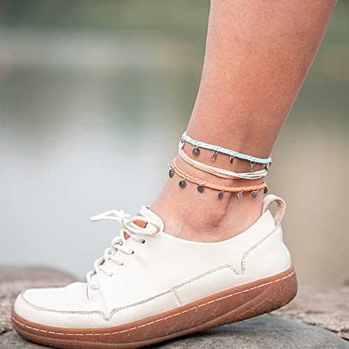 FANCY SHINY String Ankle Bracelets Waterproof Rope Anklets Braided Beach Boho Coin Anklets Cute Friendship Foot Jewelry for Women - style: Coral/Teal