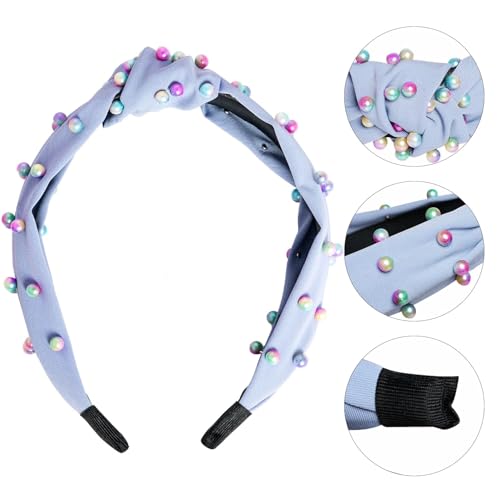 Sucrain Pearl Knotted Headbands for Women Girls Colorful Jeweled Embellished Gem Faux Pearl Cross Knot Twisted Hairband Turban Headband Hair Accessories