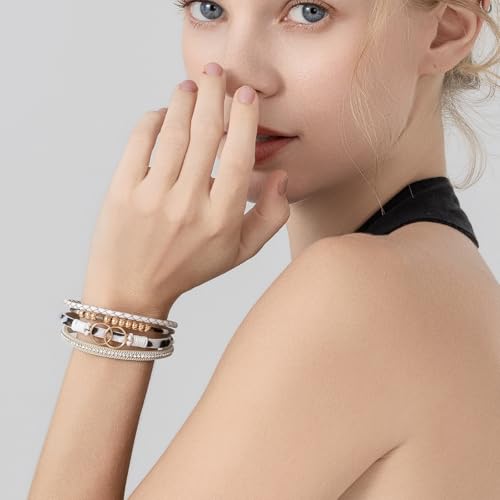 FANCY SHINY Boho Leather Wrap Bracelet Stackable Infinity Chunky Cuff Bracelets Western Hippie Outfits Jewelry Valentine Gifts for Women - color: White Leopard