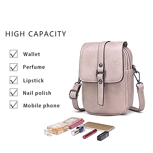 myfriday Vintage Crossbody Phone Bag for Women, Small PU Leather Shoulder Purse and Handbag - color: A-pink