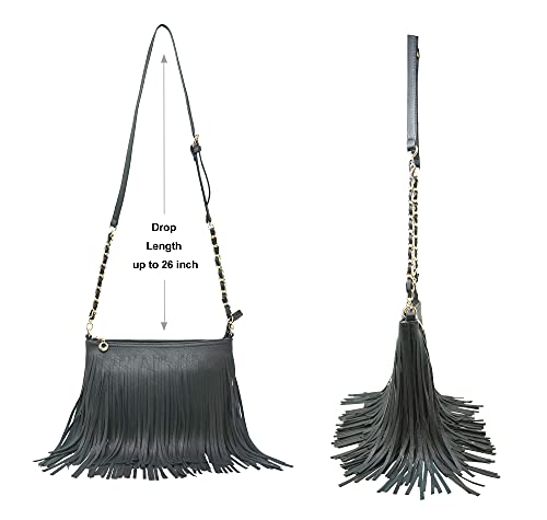 Solene Fringe Crossbody Shoulder Bag with Strap, Tassel Messenger bag, Country Style Western Fringe Purse for Women - color: Charcoal