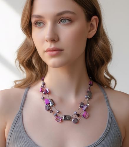 FULU AUTUMN Beaded Statement Necklaces for Women Shell Bead Chunky Collar Necklace Summer Layer boho Costume Jewelry for Her - color: Purple