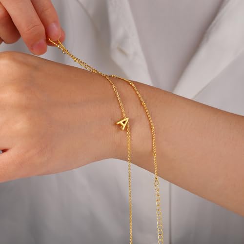 Turandoss Initial Bracelets for Mom Women, Dainty 18K Real Gold Plated Layered Letter A-Z Initial Bracelets Personalized 26 Alphabet Monogram Gold Bracelets for Women Birthday Jewelry Gifts Trendy - color: P