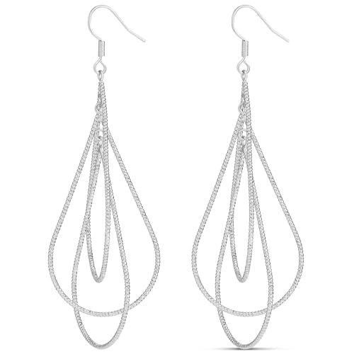 MILLA Teardrop Earrings - Designer Silver Statement Earrings or Gold Dangle Earrings for Women Trendy Upscale Dangly Earrings - color: Triple Teardrop / Silver Plated