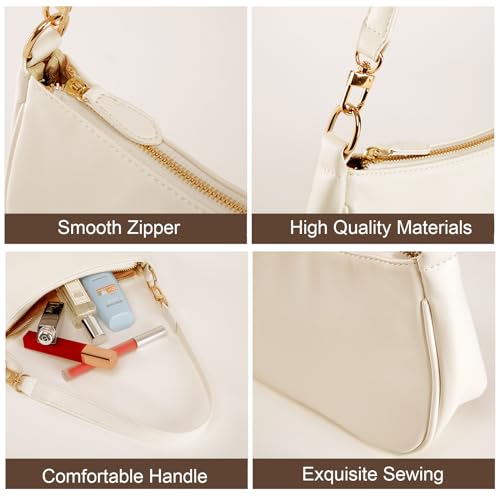 Shoulder Bag for women Crossbody Bags Retro Classic Small Hobo Purse Clutch Tote Handbags with Zipper Closure - color: Beige