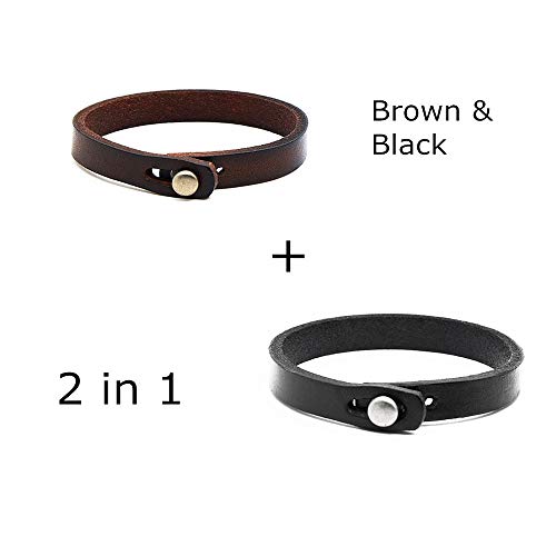 Mens Genuine Leather Bracelet - Handmade Adjustable Leather Cuff Bracelet punk Style leather wrap Wristband for Men - color: A-Black + Brown
