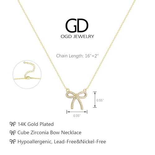 OGD Gold Necklace for Women, Bow Necklace 14K Layered Gold Necklace Dainty Bow Pendant Choker Necklace Trendy Bow Necklace Gold Chain Necklaces for Women Jewelry Gift - color: Cubic Zirconia Bow-Gold