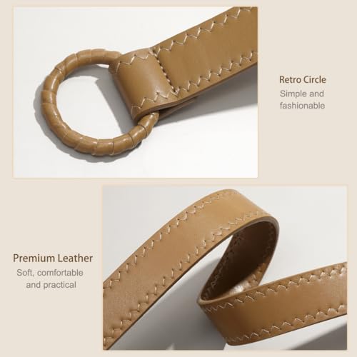 Knotted Waist Belt for Women PU Leather Thin Strap Belt for Dresses - color: Khaki