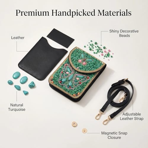 Small Crossbody Bags for Women Designer Cell Phone Bag Boho Shoulder Wallet Purse - color: Green Butterfly