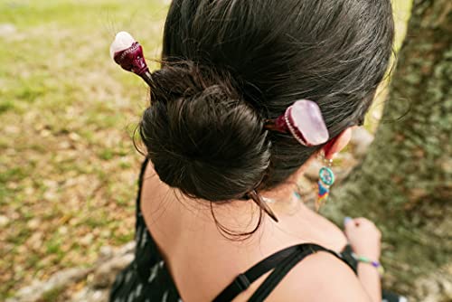 Mia Jewel Shop - Natural Tumbled Healing Gemstone Crystal Chonta Wooden Hair Sticks – Handmade Hair Sticks for Women | Hair Pins Boho Reiki Accessories, Fashion Gifts (Red Howlite) - color: Red Jasper