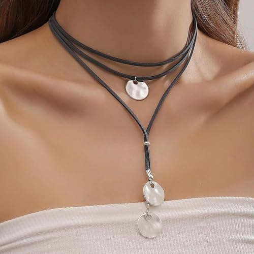 Long Leather Necklaces for Women Tie Wrap Lariat Y Shaped Vintage Knot Coin Boho Pendant Choker Dainty Charm Chain Pendant Statement Chunky Jewelry Accessories Gifts - color: B:bow necklace