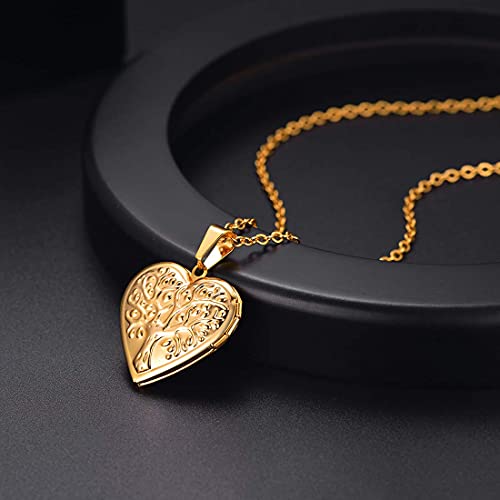 U7 Women Locket Necklace Platinum 14K Gold Photo Lockets that Hold Picture,Chain 20 Inch Personalized Gift Custom Love Heart Image Necklaces - color: 04# Gold(Tree of Life)