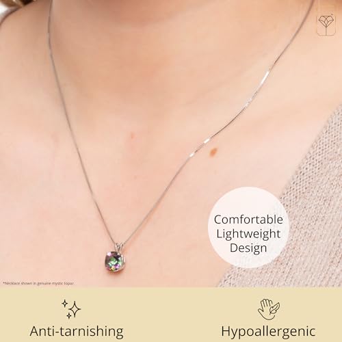 MAX + STONE 925 Sterling Silver Cushion Cut Birthstone Necklace for Women | 6mm Hypoallergenic Solitaire Necklace | Gemstone Pendant Necklaces with 18 inch Box Chain - color: Created Emerald