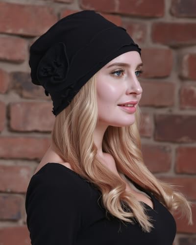 osvyo Chemo Headwear Turban Cap for Women - Cancer Beanie Hair Loss Sealed Packaging - color: Cotton Black