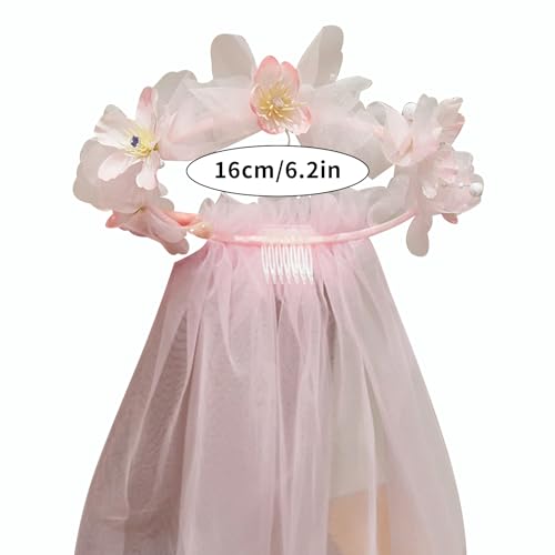 Artificial Flower Crown Headband for Women Girls – Boho Floral Wreath Halo for Weddings, Photoshoots, Festivals, Birthdays, and Costume Parties (Pink Peach Blossom, Adjustable) - color: Pink Peach Blossom