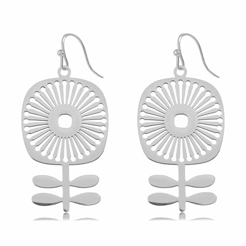 Boho Teardrop Earrings, Handmade Copper Bohemian Earrings, Dangle Antique Ethnic Jewelry for Women - color: Silver Sunflower