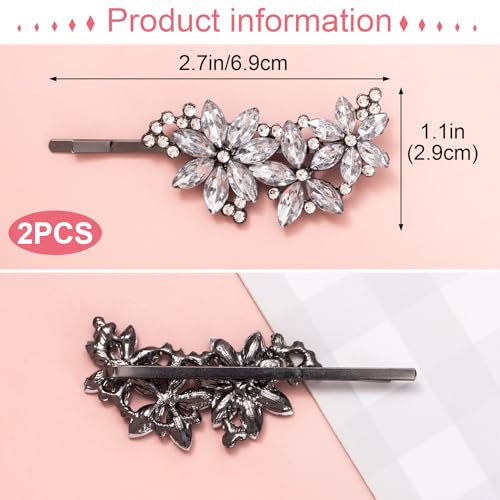 PAGOW 2pcs Silver Flower Rhinestone Hair Clips, Bling Crystal Hair Pins for Women, Glitter Flower Bridal Headpiece Accessories for Wedding Birthday Parties - color: Silver 2pcs-C Style