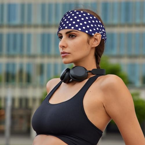 Blue and white Polka Dot Headband - Elastic Fashion Hair Band for Sports, Yoga, Daily Wear - color: 13