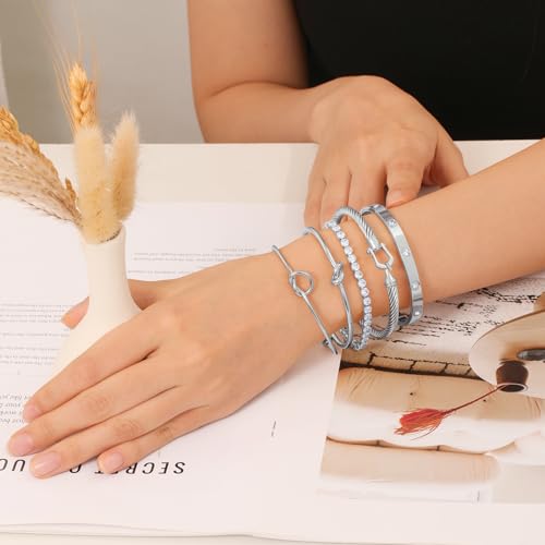 18 K Gold Plated Love Bangle Bracelet Stack Cuff Jewelry for Women Jewelry Set for Women Gift with Box - style: style20