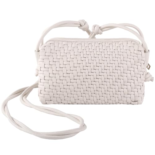 Woven Crossbody Bags for Women Handwoven Purses Vegan Leather Small Handbag Handmade Shoulderbag | Lightweight - color: Beige