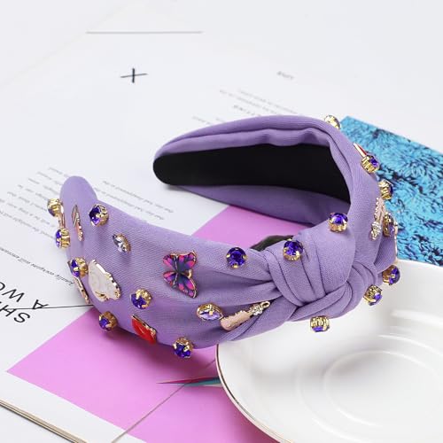 WantGor Pearl Knotted Headband, Women Rhinestone Embellished Hairband Elegant Wide Top Knot Bride Headbands Headpieces Party Fashion Elegant Ladies Hair Band Hair Hoop Accessories (Light Purple) - color: Light Purple