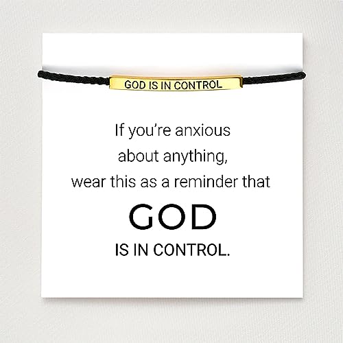God is in Control Tube Bracelet for Women Men, Handmade Braided Adjustable Inspirational Bracelets Stainless Steel Christian aith Jewelry for Christmas Birthday Gifts - color: Silver-Black