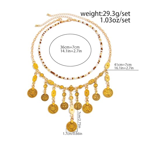 MIFYNN Boho Coin Charm Necklace for Women Pirate Necklace Gypsy Necklace Layered Coin Beaded Pendant Necklace Ethnic Gypsy Costume Accessories - style: A.