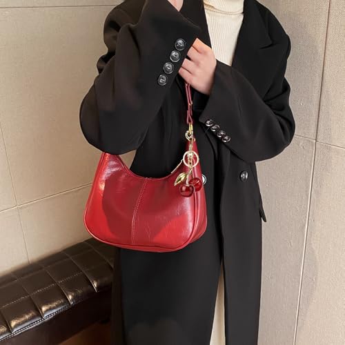Small Hobo Bags Crescent Shaped Shoulder Bags for Women Mini Cherry Purse Fall Soft Crossbody Handbag 2025 - color: Wy26-28red