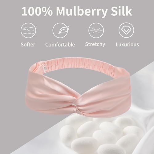 ZLYC Mulberry Silk Headband Elastic Twist Knotted Head Bands for Women's Hair, Solid Light Pink - color: Solid Light Pink