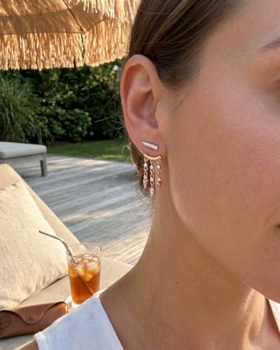 MUMREUES Gold Earrings for Women Trendy 14K Gold Plated Dangle Earrings Small Hoop Huggie Drop Stud Earrings Cubic Zirconia Simple Minimalist Dainty Chain Tassel Hypoallergenic Earrings - color: Jacket & Rose Gold