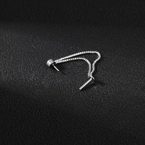 AoedeJ 2 Pairs Stud Earrings for Cartilage - Threadless Flat Back Earrings for Women - color: Silver-Chain1