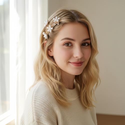 Mini Pearl Daisy Claw Clips for Women Girls (7Pcs) | Non-Slip, Small Hair Jaw Clips, Floral Bangs Hair Clips, For Thin & Thick Hair, Daily Wedding Party Hair Accessories