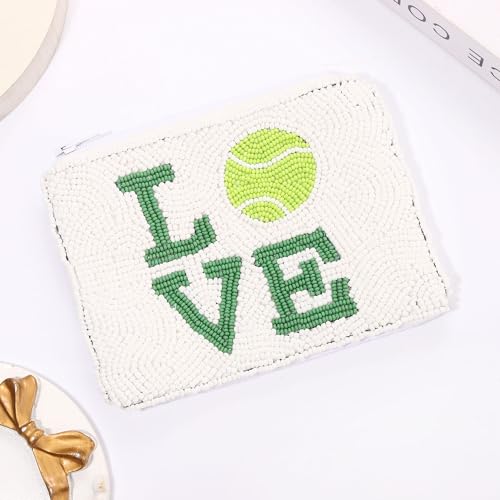 Beaded Coin Purse Jellyfish Tennis Seed Beaded Small Zipper Pouch Wallet Game Day Sports Birthday Gift (tennis beaded coin purse) - style: Tennis Beaded Coin Purse