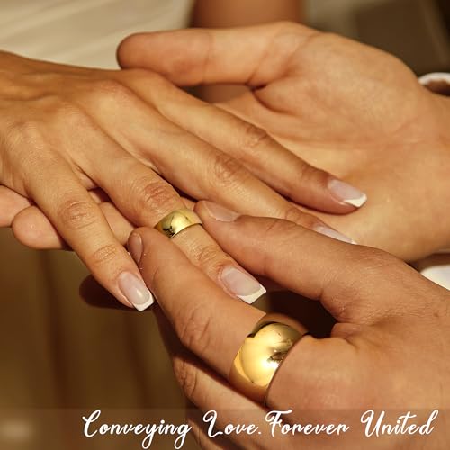 Florideco 14K Gold Filled Ring for Women Men Thick Thin Pinky Thumb Ring Wedding Band Ring Non Tarnish Plain Domed Comfort Fit Size 6 to 10 - color: 14K gold plated-3mm