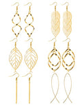 FUNEIA 6 Pairs Drop Dangle Earrings for Women Long Bar Double Twist Wave Curved Threader Cut Out Leaf Lightweight Earrings Set - color: B:Gold
