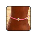 Tgirls Boho Ankle Bracelets for Women Beaded Anklets Chain Beachy Flower Foot Accessories - color: Pink