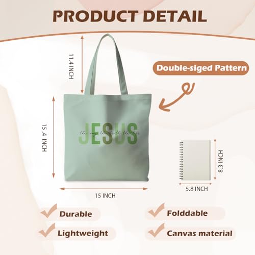 Jesus Tote Bag, Christian Tote Bags for Women, Religious Reusable Grocery Bags - color: Green
