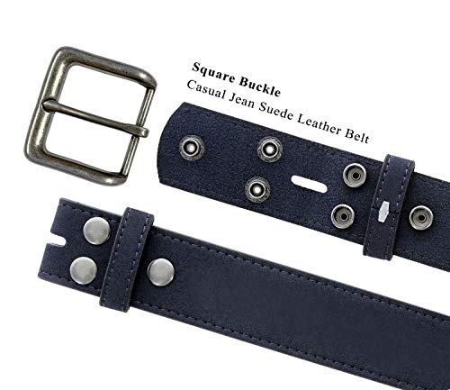 Belts.com Square or Oval Antique Buckle Casual Jean Suede Leather Belt 1-1/2"(38mm) or 1"(25mm) Wide - color: Navy, size: 36