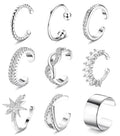 Dochais 9Pcs Ear Cuff 14K Gold Plated Cuff Earrings Gold Ear Cuffs Non Pierced Ear Clips Cartilage Earring Fake Earrings - style: A-9pcs-Silver