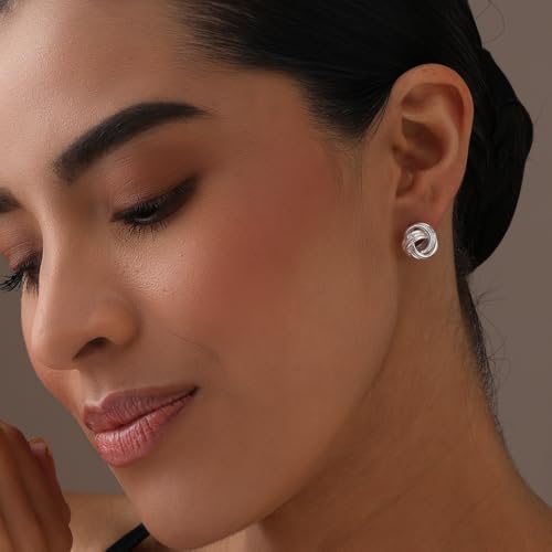 LeCalla 925 Sterling Silver Knot Stud Earrings Jewelry | Italian Design Love Knot Stud Earring | Celtic Knot Stud Earrings for Women - color: White Textured Love-Knot