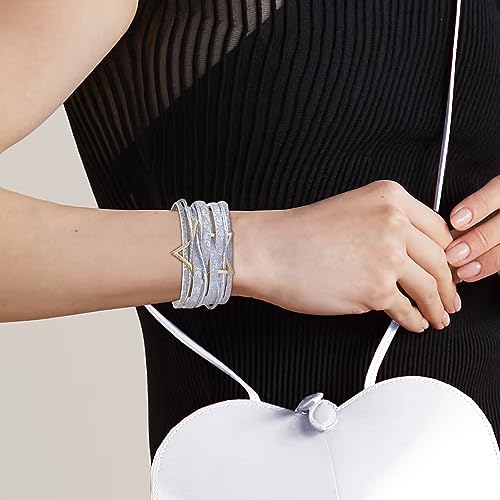 Long tiantian Leather Bracelets for Women Men Heart Wrap Bracelets Western Jewelry Cowgirl Outfits Birthday Gifts for Her - color: B9:silver leather bracelet