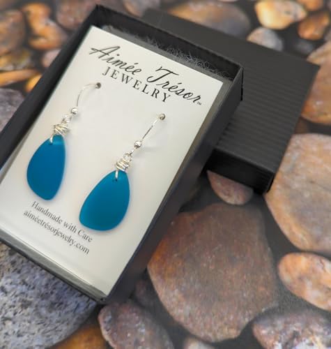 Popular Recycled Sea Glass Earrings on Sterling Silver Hooks - color: Ocean 2