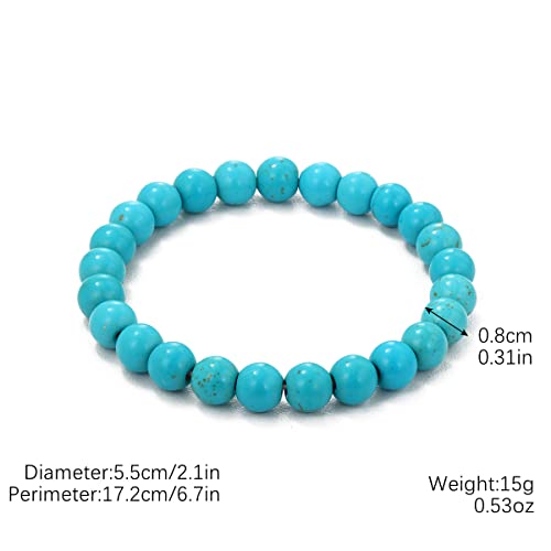 Turquoise Bracelet for Women, 8mm Beaded Stretchable Unisex Bracelet, Boho Turquoise Bead Bracelet Stone Beaded Bracelets Turquoise Jewelry for Women - color: Round